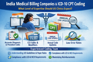 Certified medical coder in India applying ICD-10 and CPT codes for US specialty clinic billing