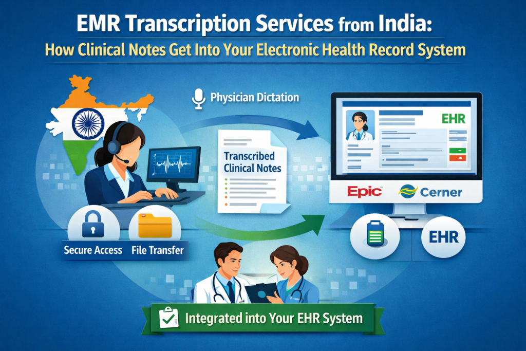 Indian transcription team integrating clinical notes directly into US EHR systems including Epic and Cerner