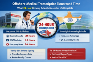 Medical transcriptionist in India processing clinical documents with 24-hour TAT SLA for US hospital