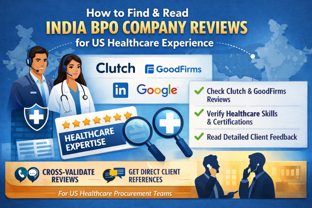 US healthcare administrator reviewing India BPO company ratings and client testimonials for medical billing experience