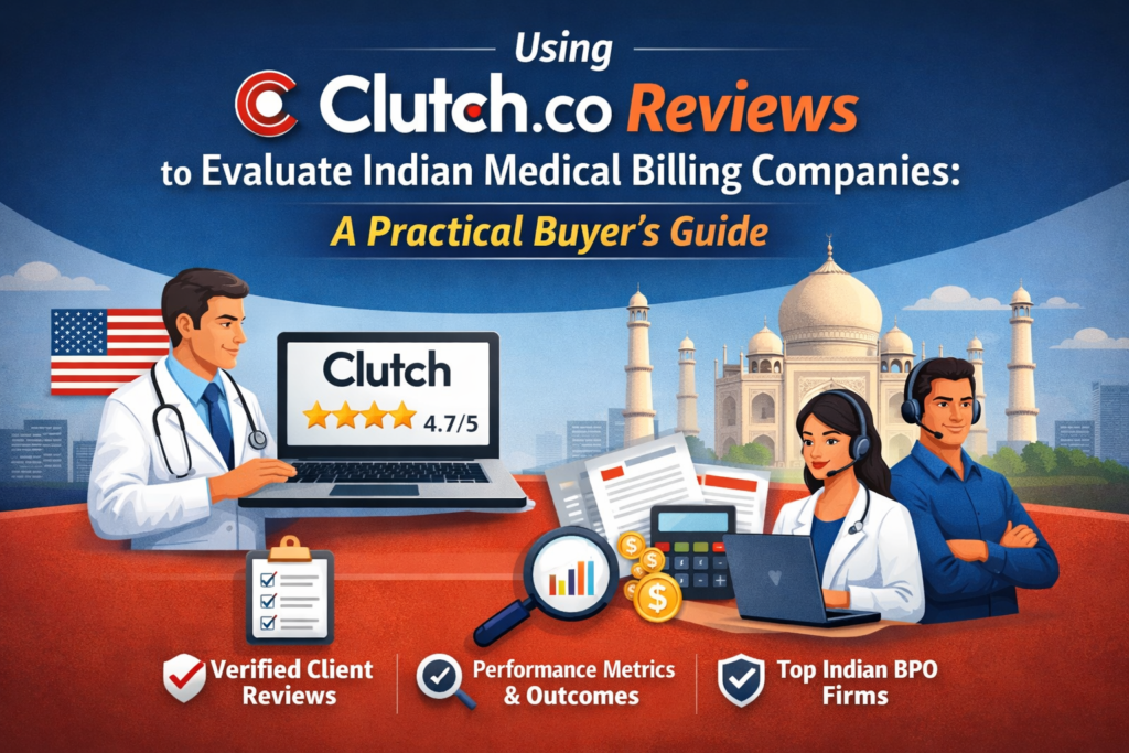 US practice owner using Clutch.co to compare and evaluate Indian medical billing company reviews and ratings