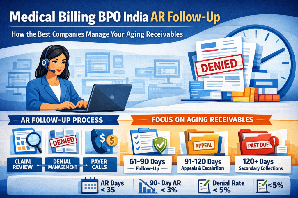 India-based medical billing team managing AR follow-up calls and aging accounts receivable for US healthcare practice