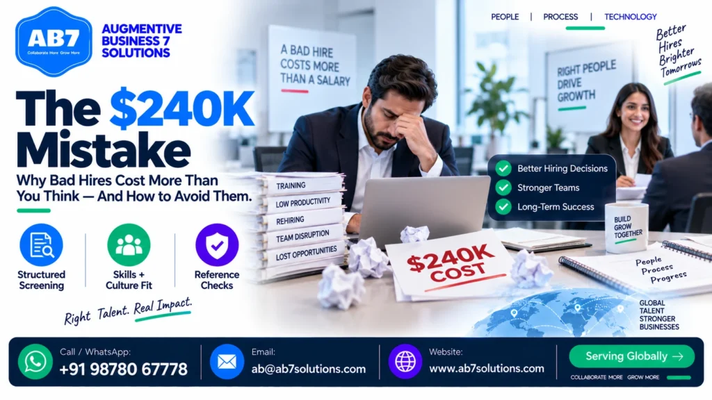AB7 Solutions poster: The $240K Mistake: Why Bad Hires Cost More Than You Think (And How to Avoid Them)