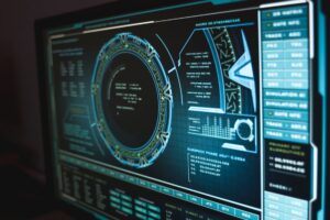 Cybersecurity professional monitoring security operations center screens