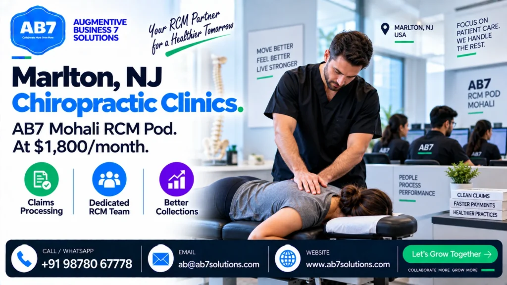 AB7 Solutions poster: Marlton NJ chiropractic clinics: AB7 Mohali RCM pod for $1,800/month