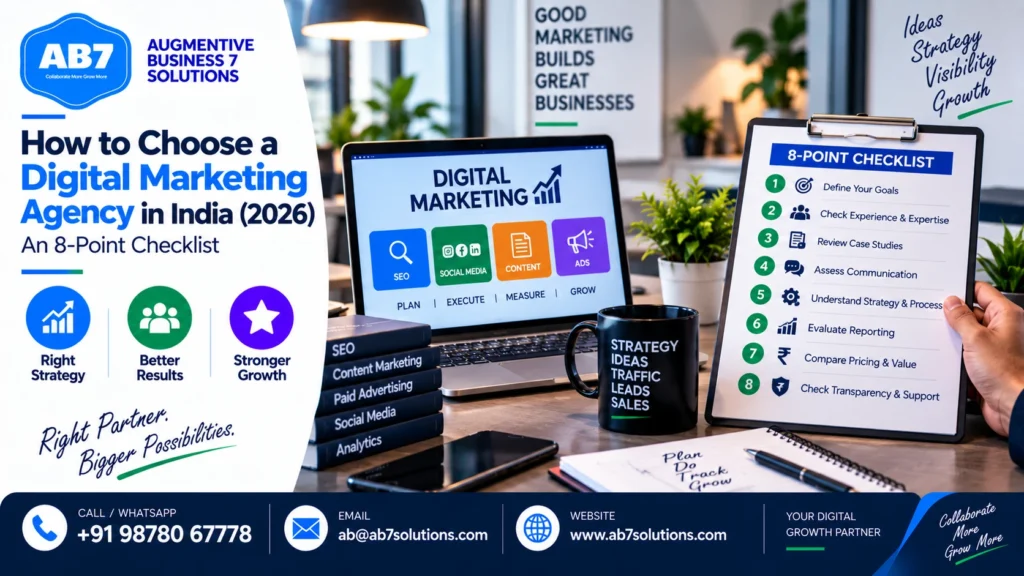 AB7 Solutions poster: How to choose a digital marketing agency in India (2026): an 8-point checklist