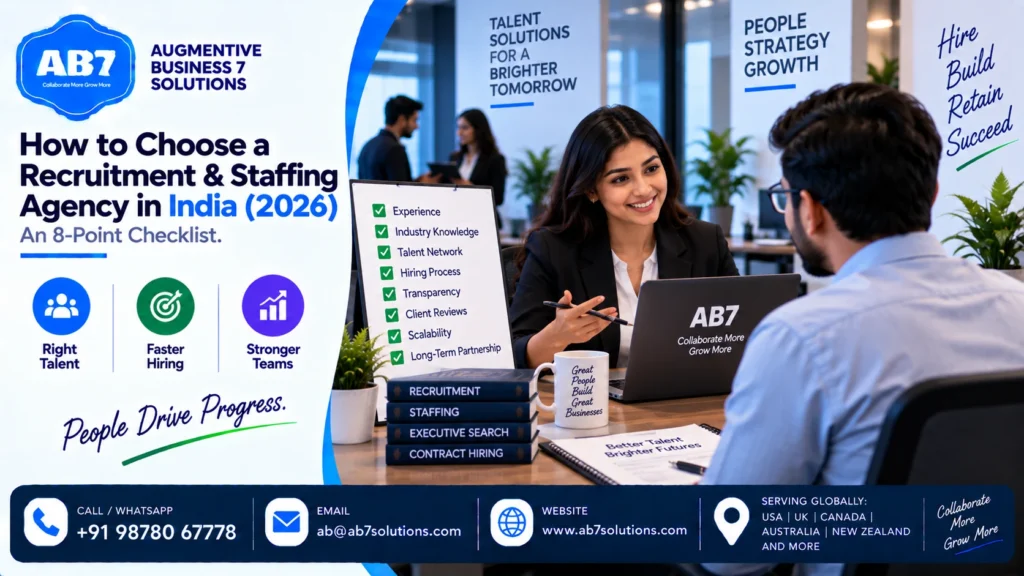 AB7 Solutions poster: How to choose a recruitment & staffing agency in India (2026): an 8-point checklist