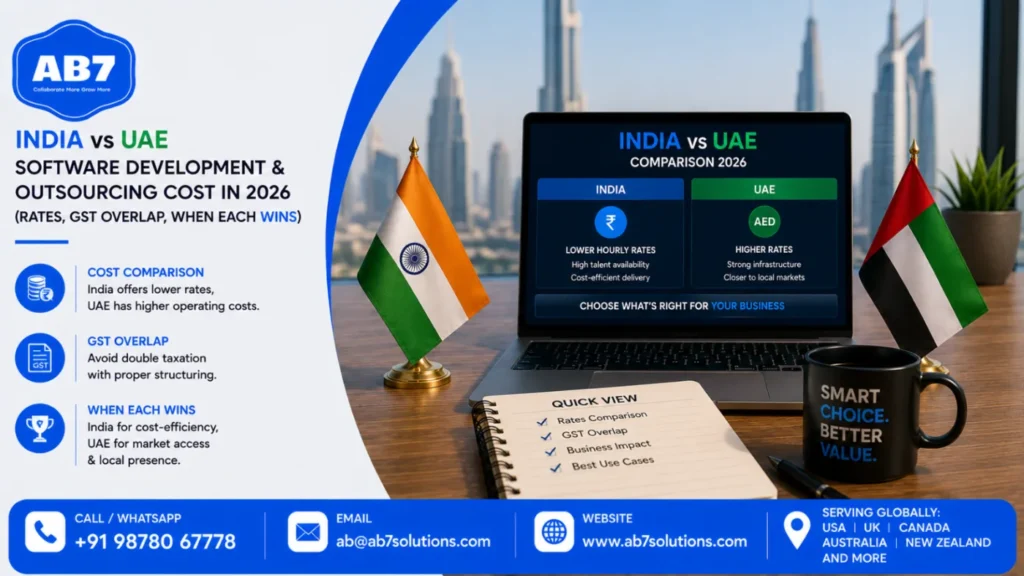 India vs UAE software development & outsourcing cost in 2026 (rates, GST overlap, when each wins)