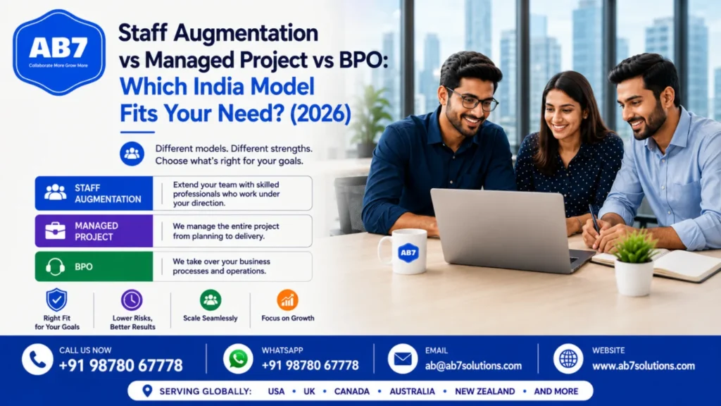 Staff augmentation vs managed project vs BPO: which India model fits your need? (2026)